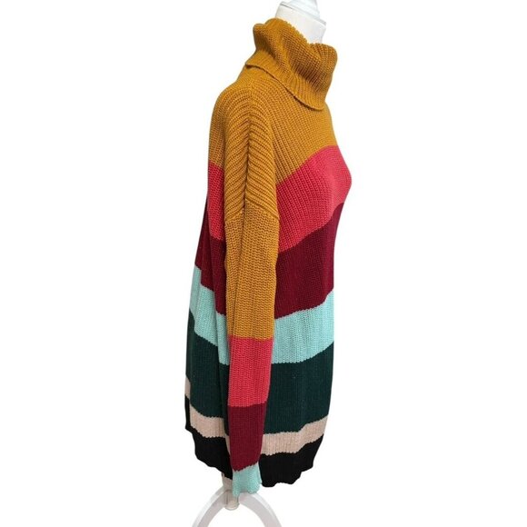 Farm Rio For Anthropologie Multicolor Striped Turtleneck Sweater Dress Small - Picture 5 of 7